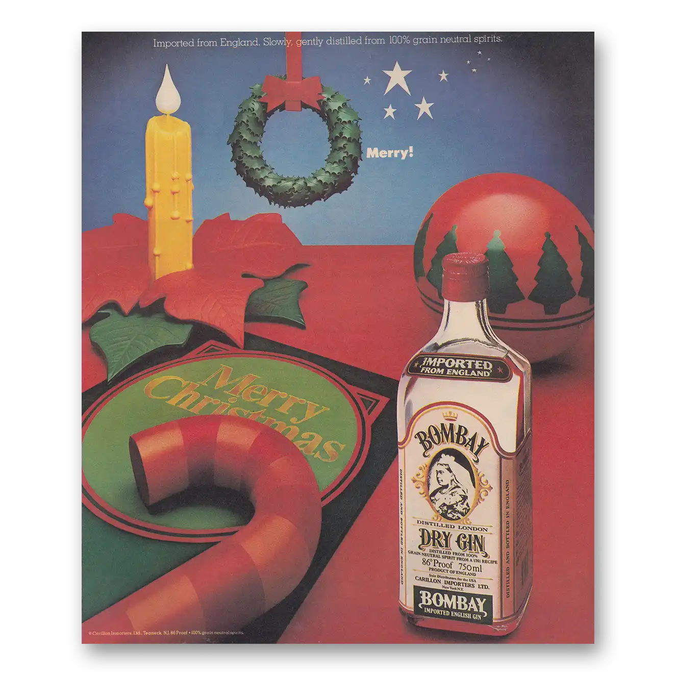 1986 Bombay Gin Merry Vintage Magazine Print Ad