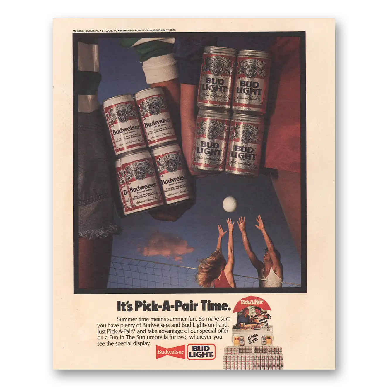 1986 Budweiser Beer Pick a Pair Time Volleyball Vintage Magazine Print Ad