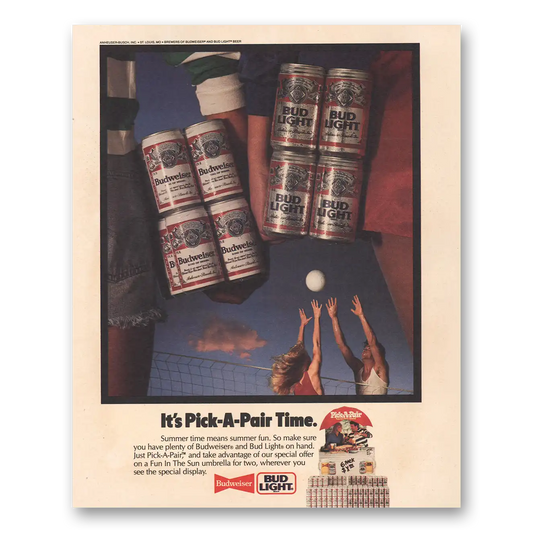 1986 Budweiser Beer Pick a Pair Time Volleyball Vintage Magazine Print Ad