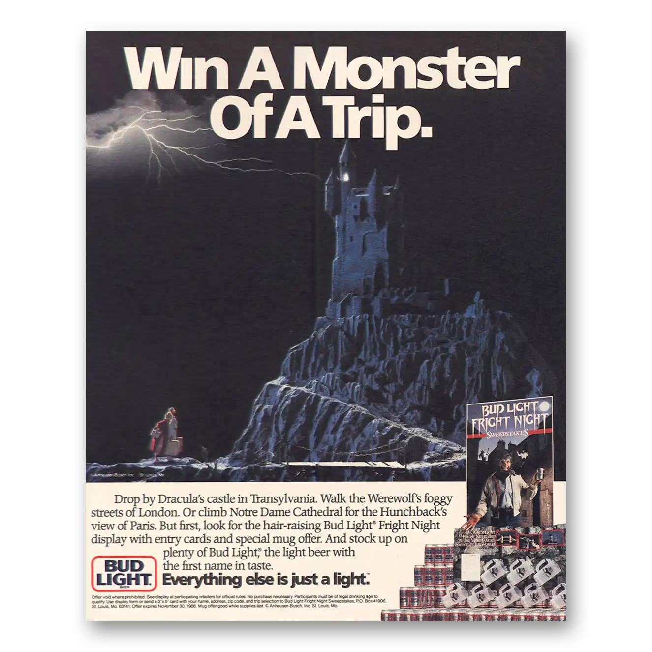 1986 Budweiser Beer Bud Light Monster of Trip Fright Night Vintage Magazine Print Ad