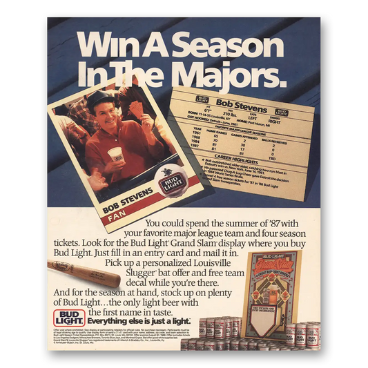 1986 Budweiser Beer Bud Light Win a Season In The Majors Vintage Magazine Print Ad