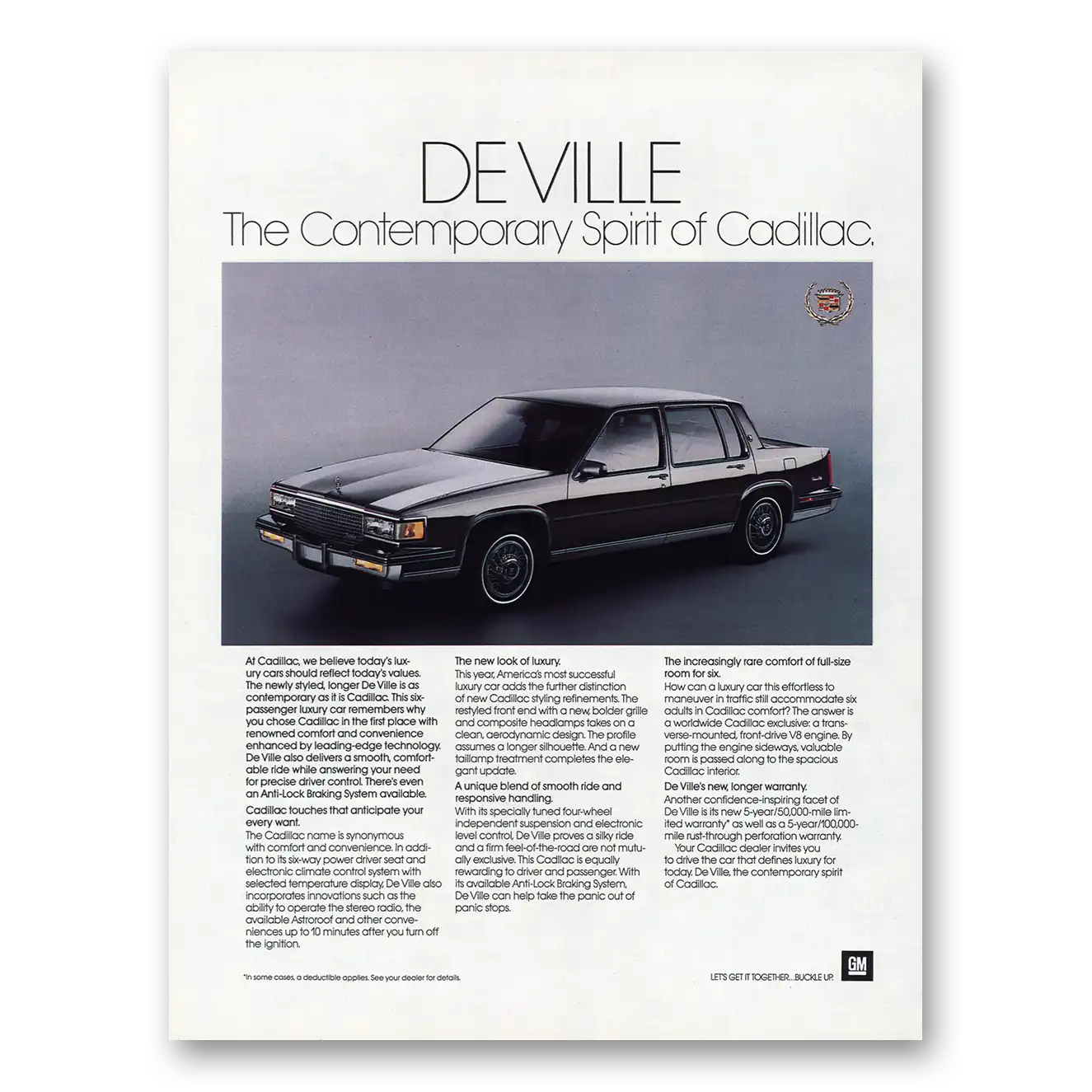 1986 Cadillac DeVille Contemporary Spirit Vintage Magazine Print Ad