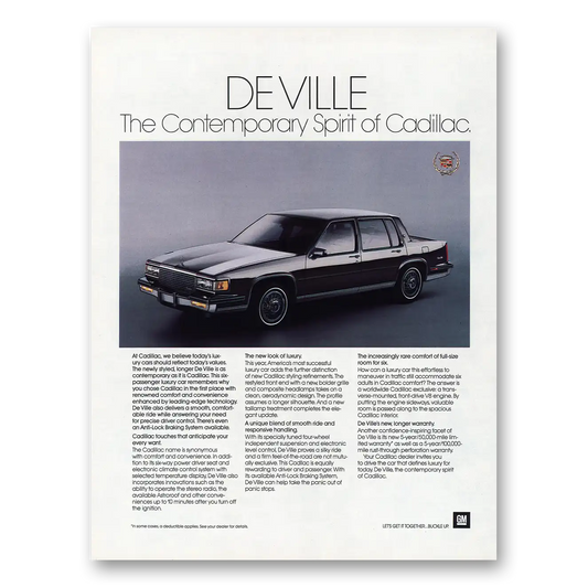 1986 Cadillac DeVille Contemporary Spirit Vintage Magazine Print Ad