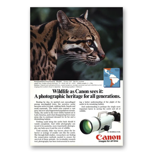 1986 Canon Camera Ocelot Vintage Magazine Print Ad