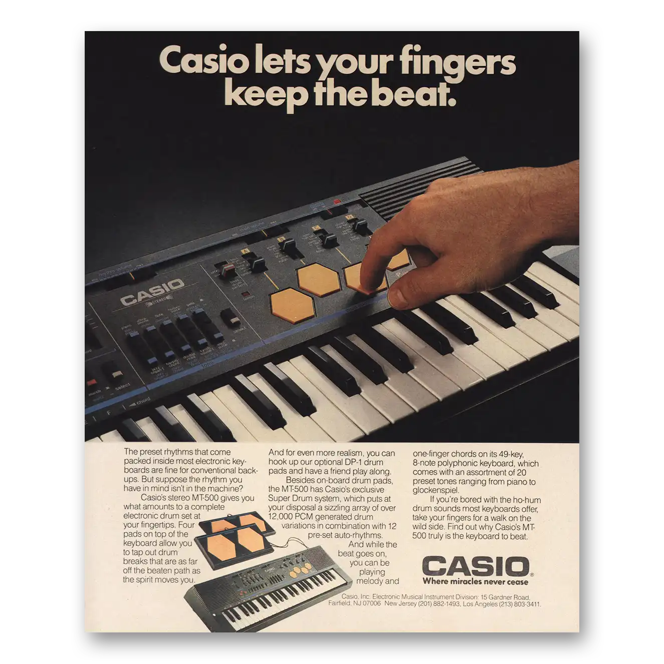 1986 Casio Electronic Instruments Let Your Fingers Keep the Beat Vintage Magazine Print Ad