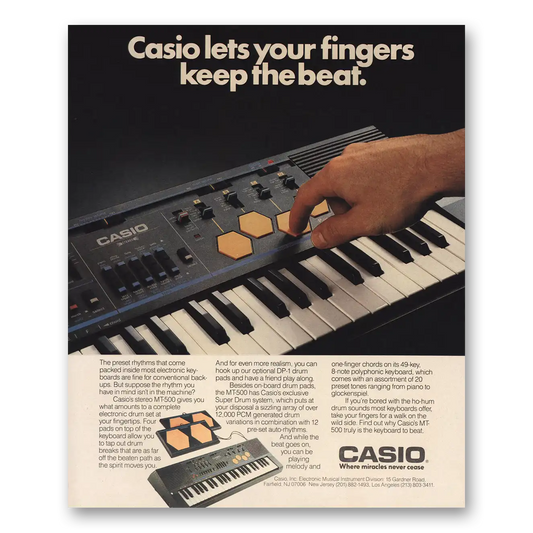 1986 Casio Electronic Instruments Let Your Fingers Keep the Beat Vintage Magazine Print Ad