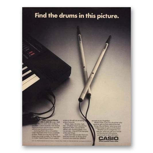 1986 Casio Sound Sticks Find the Drums Vintage Magazine Print Ad