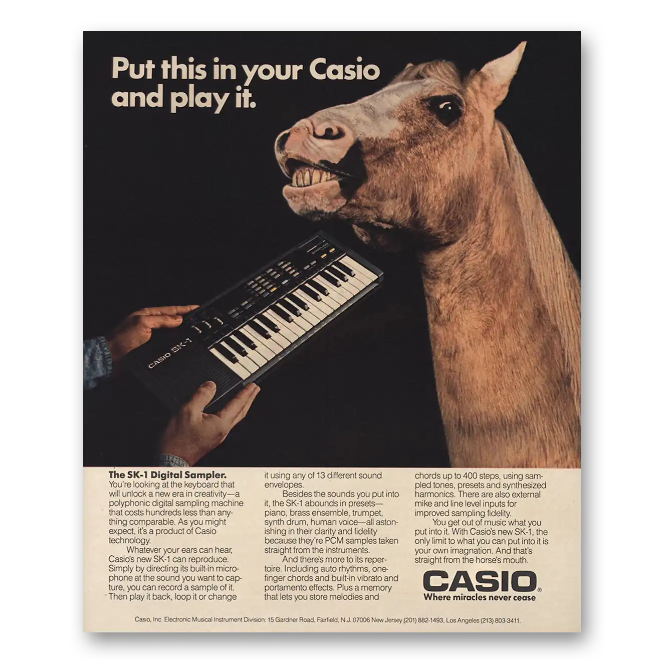 1986 Casio Electronic Instruments Put This In Your Casio and Play It Vintage Magazine Print Ad