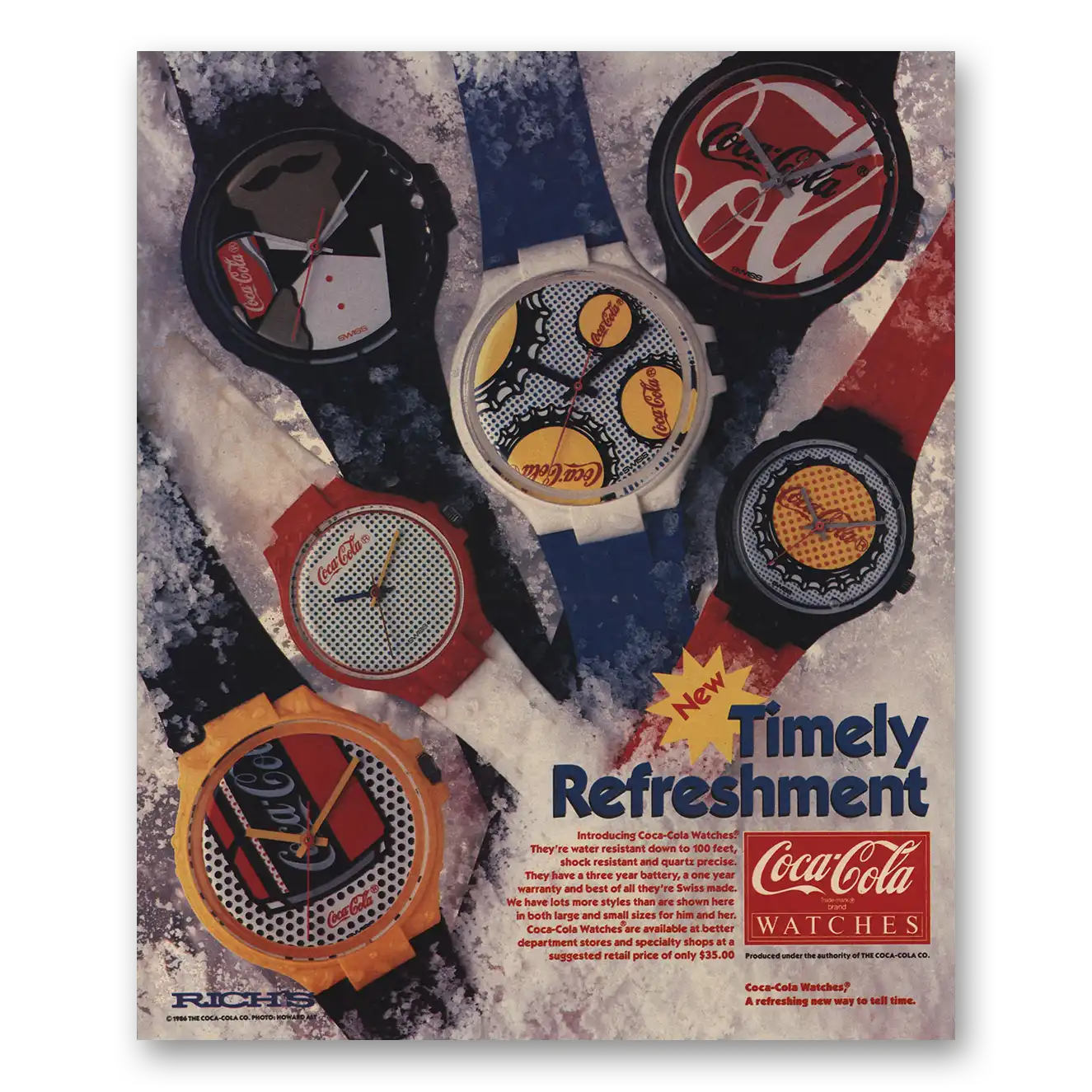 1986 Coca Cola Watches Timely Refreshment Vintage Magazine Print Ad