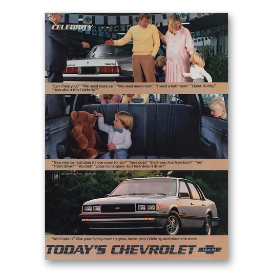 1986 Chevrolet Celebrity Can I Help You We Need More Car Vintage Magazine Print Ad