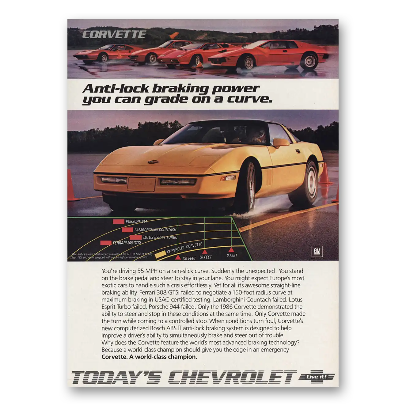 1986 Chevrolet Corvette Anti Lock Braking Power Vintage Magazine Print Ad