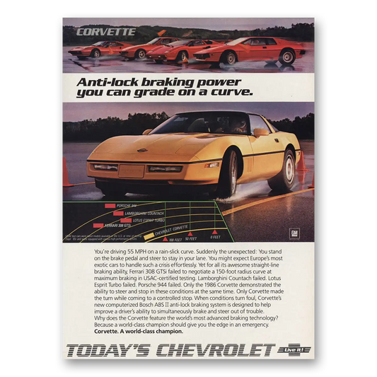 1986 Chevrolet Corvette Anti Lock Braking Power Vintage Magazine Print Ad