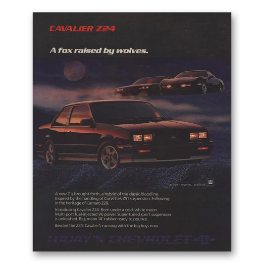 1986 Chevrolet Cavalier Fox Raised By Wolves Vintage Magazine Print Ad