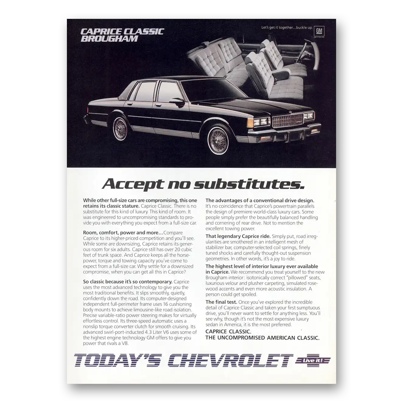 1986 Chevrolet Caprice Accept No Substitutes Vintage Magazine Print Ad