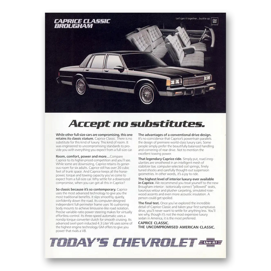 1986 Chevrolet Caprice Accept No Substitutes Vintage Magazine Print Ad