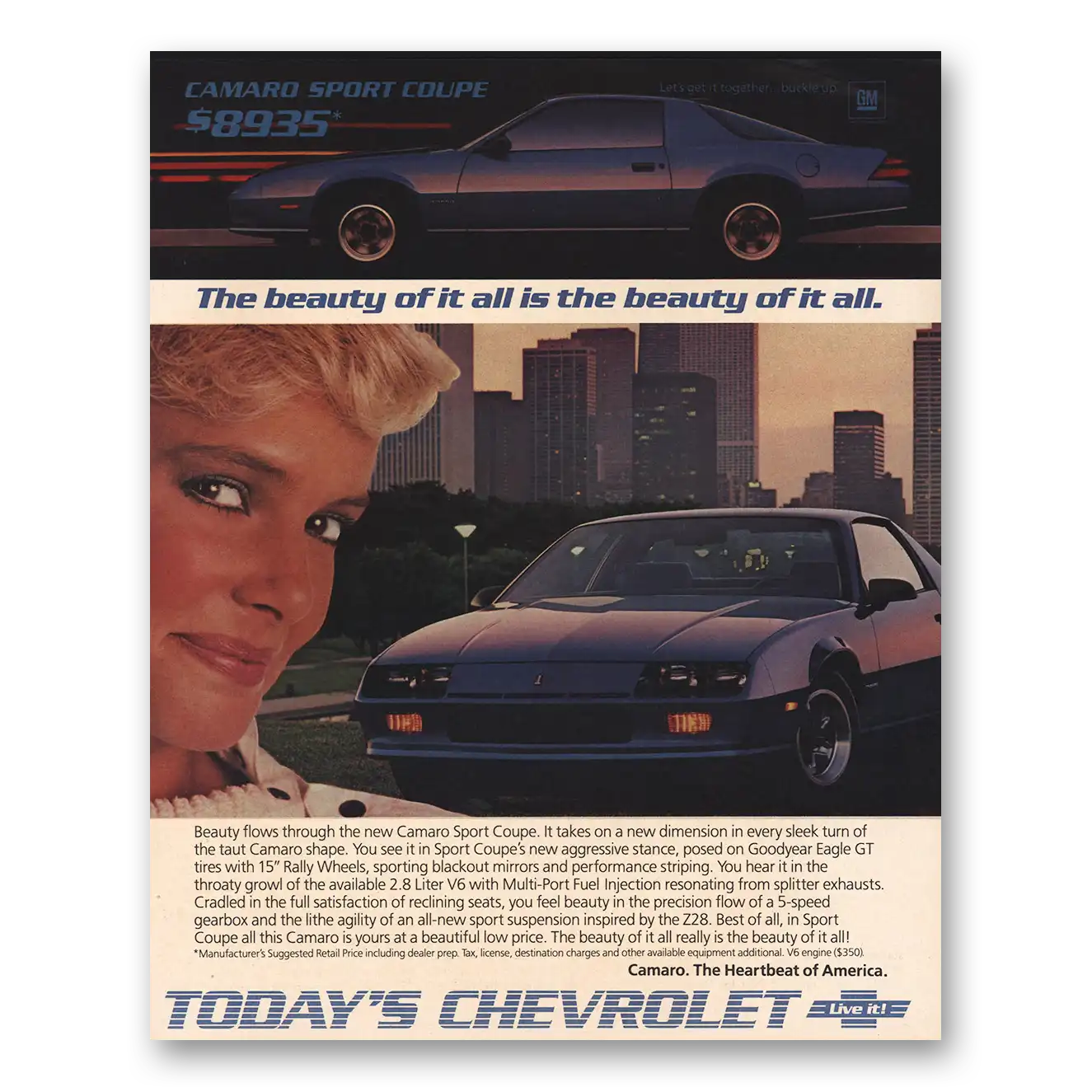 1986 Chevrolet Camaro Beauty of It All Vintage Magazine Print Ad