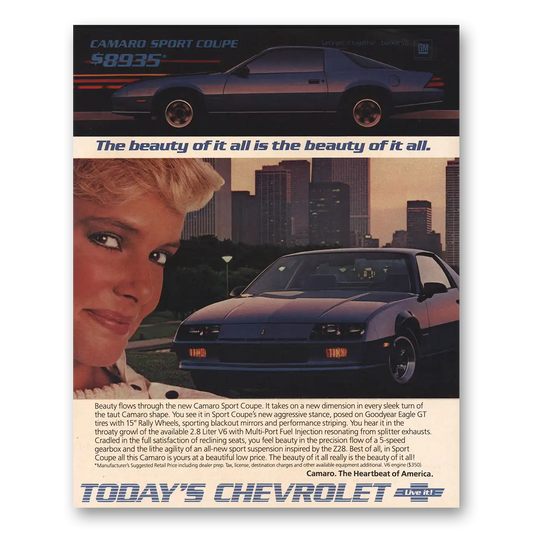 1986 Chevrolet Camaro Beauty of It All Vintage Magazine Print Ad