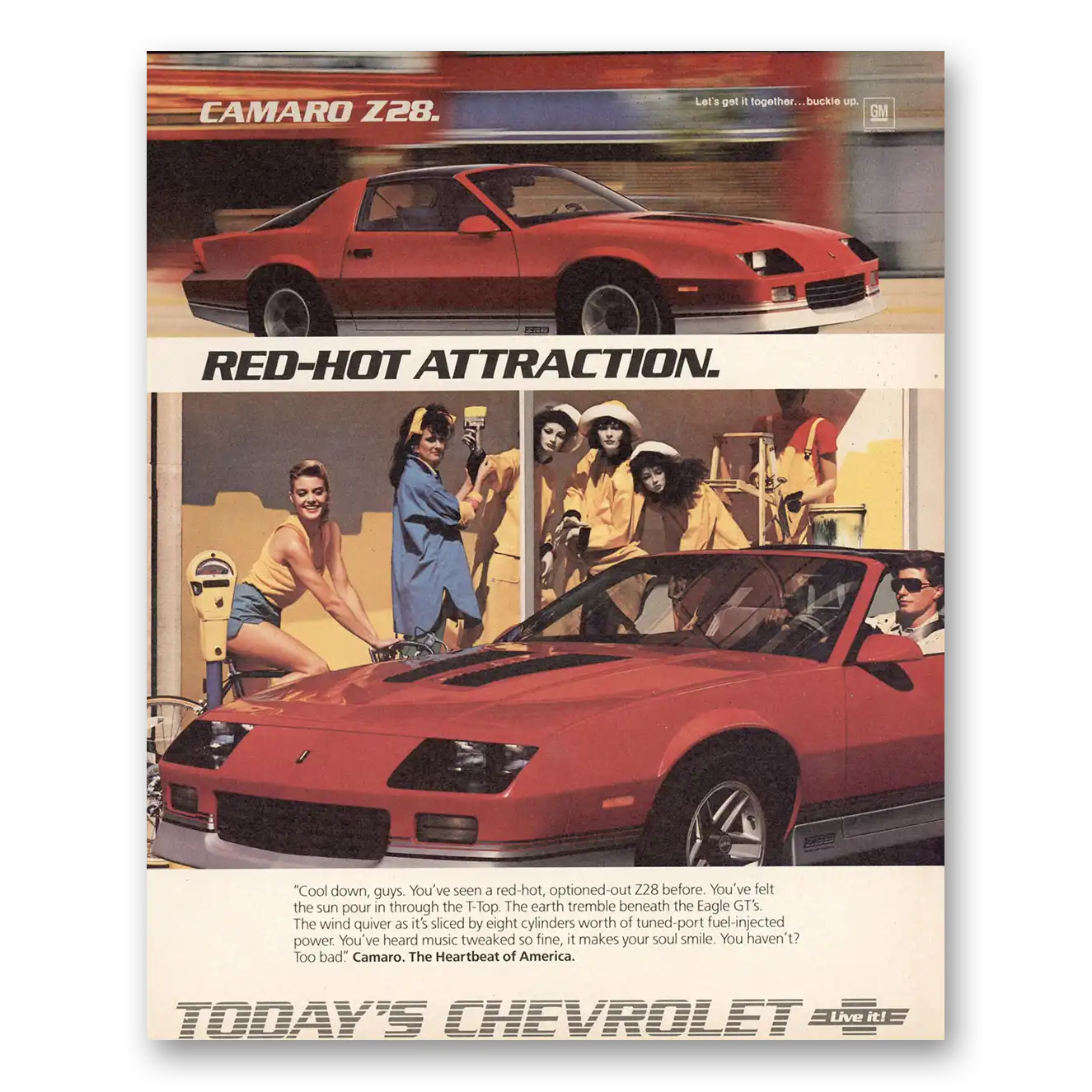 1986 Chevrolet Camaro Z28 Red Hot Attraction Vintage Magazine Print Ad