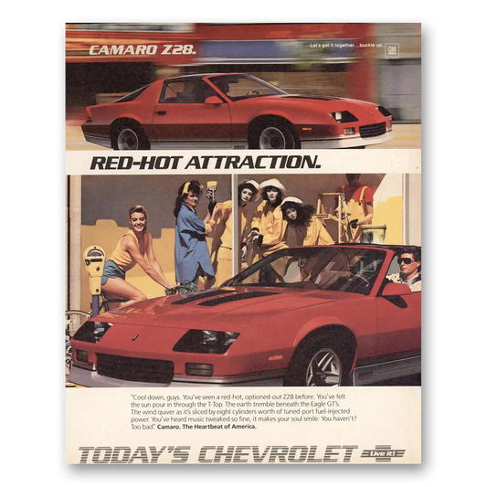 1986 Chevrolet Camaro Z28 Red Hot Attraction Vintage Magazine Print Ad