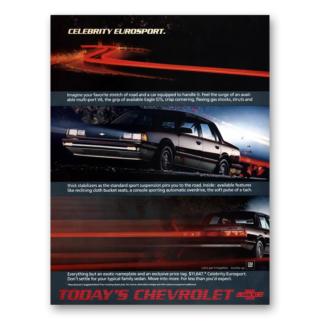 1986 Chevrolet Celebrity Imagine Your Favorite Stretch of Road Vintage Magazine Print Ad