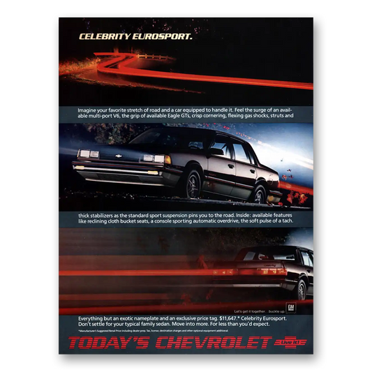 1986 Chevrolet Celebrity Imagine Your Favorite Stretch of Road Vintage Magazine Print Ad