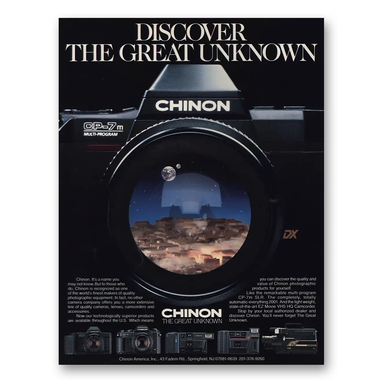 1986 Chinon Camera CP7m SLR Camera The Great Unknown Vintage Magazine Print Ad