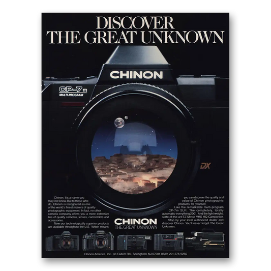 1986 Chinon Camera CP7m SLR Camera The Great Unknown Vintage Magazine Print Ad