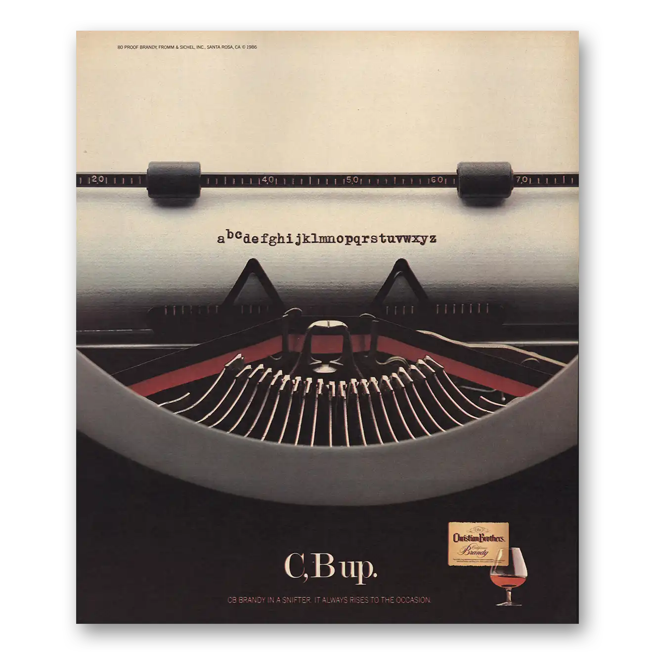 1986 Christian Brothers C B Up Typewriter Vintage Magazine Print Ad