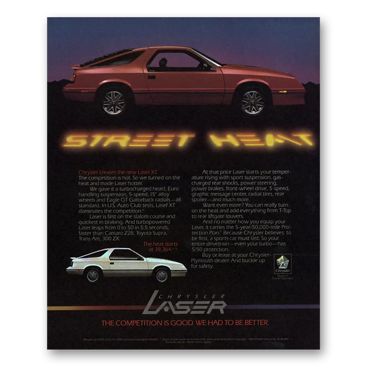 1986 Chrysler Laser Street Heat Vintage Magazine Print Ad