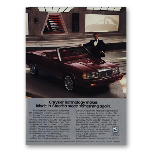 1986 Chrysler LeBaron Makes Made In America Mean Something Vintage Magazine Print Ad