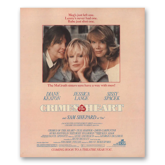 1986 Crimes of the Heart Movie Promo Diane Keaton Jessica Lange and Sissy Spacek Vintage Magazine Print Ad