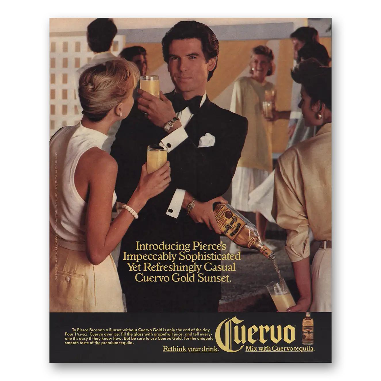 1986 Cuervo Dashingly Suave Pierce Bronson Vintage Magazine Print Ad