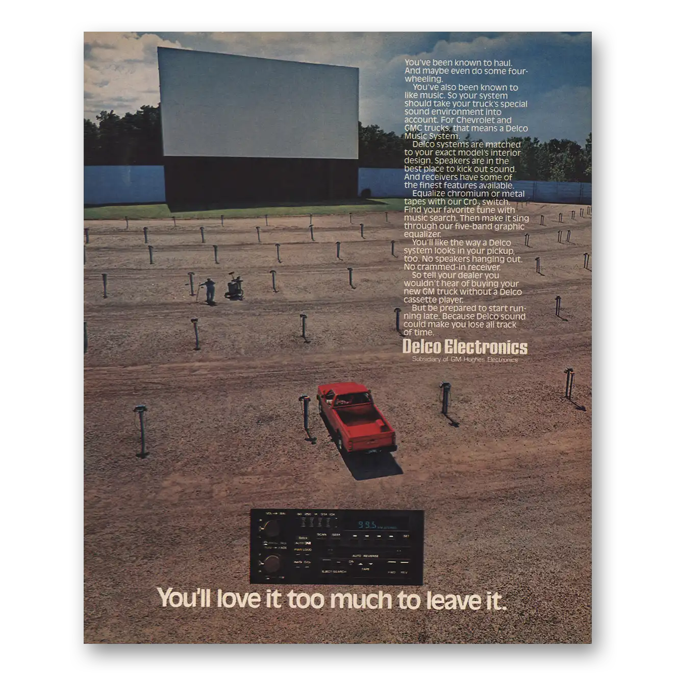 1986 Delco Auto Radio Drive In Movie Vintage Magazine Print Ad