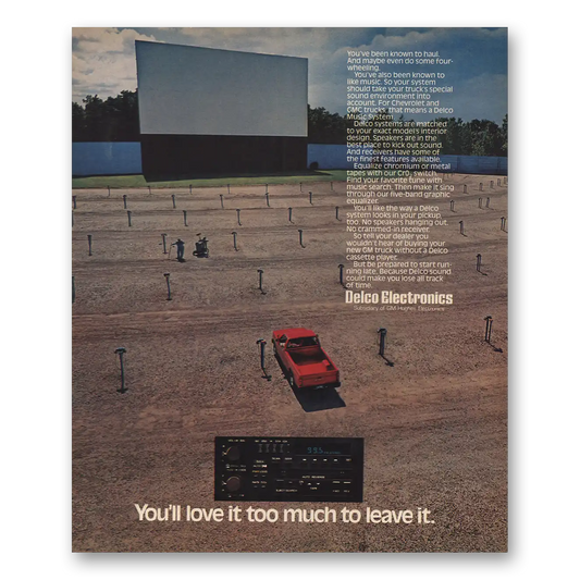 1986 Delco Auto Radio Drive In Movie Vintage Magazine Print Ad