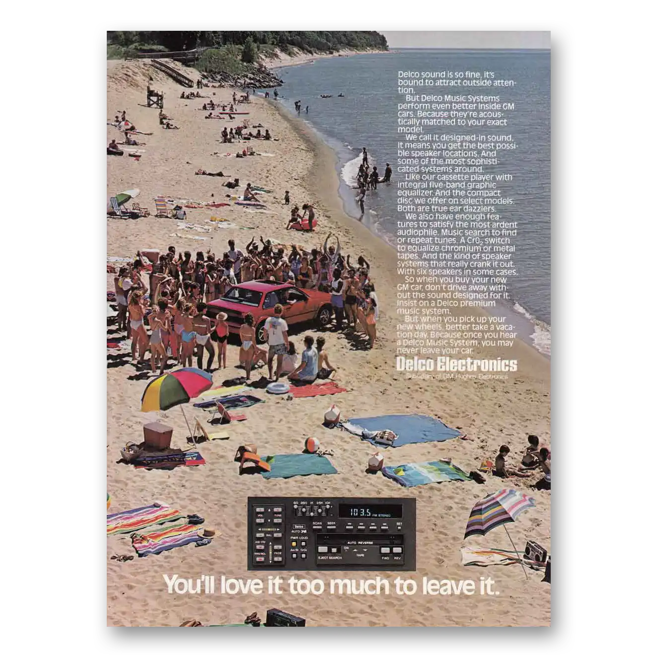 1986 Delco Auto Radio Love It Too Much Beach Vintage Magazine Print Ad