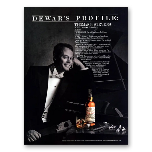 1986 Dewars White Label Thomas B Stevens Vintage Magazine Print Ad