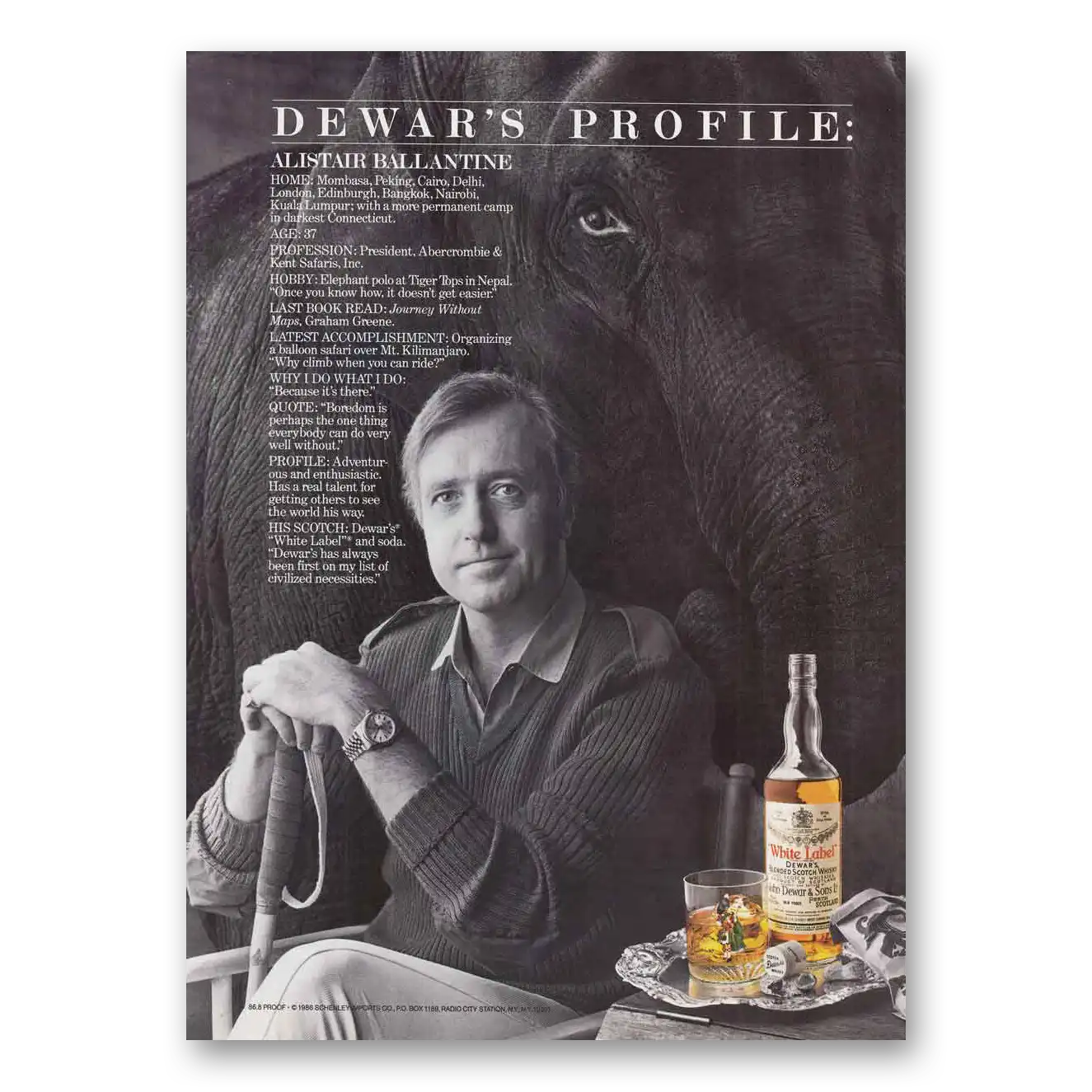 1986 Dewars White Label Alistair Ballantine Vintage Magazine Print Ad