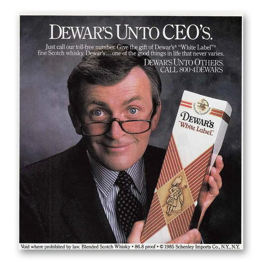 1986 Dewars White Label Dewars Unto CEO's Vintage Magazine Print Ad