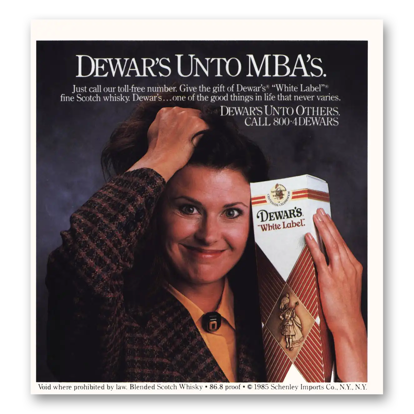 1986 Dewars White Label Dewars Unto MBAs Vintage Magazine Print Ad