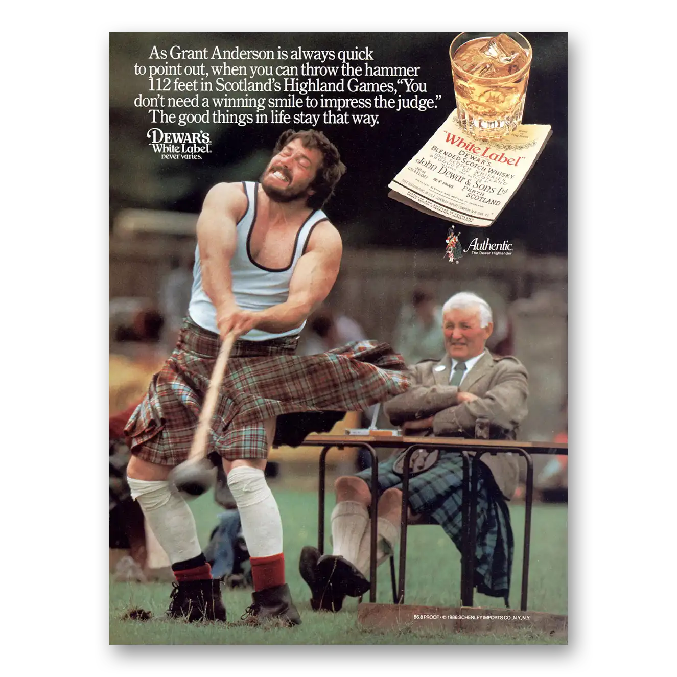 1987 Dewars White Label Grant Anderson Highland Game Vintage Magazine Print Ad