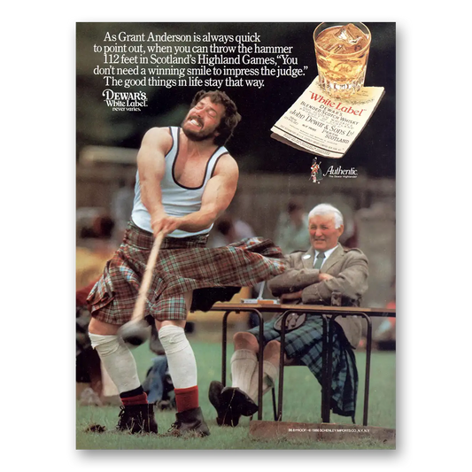 1987 Dewars White Label Grant Anderson Highland Game Vintage Magazine Print Ad