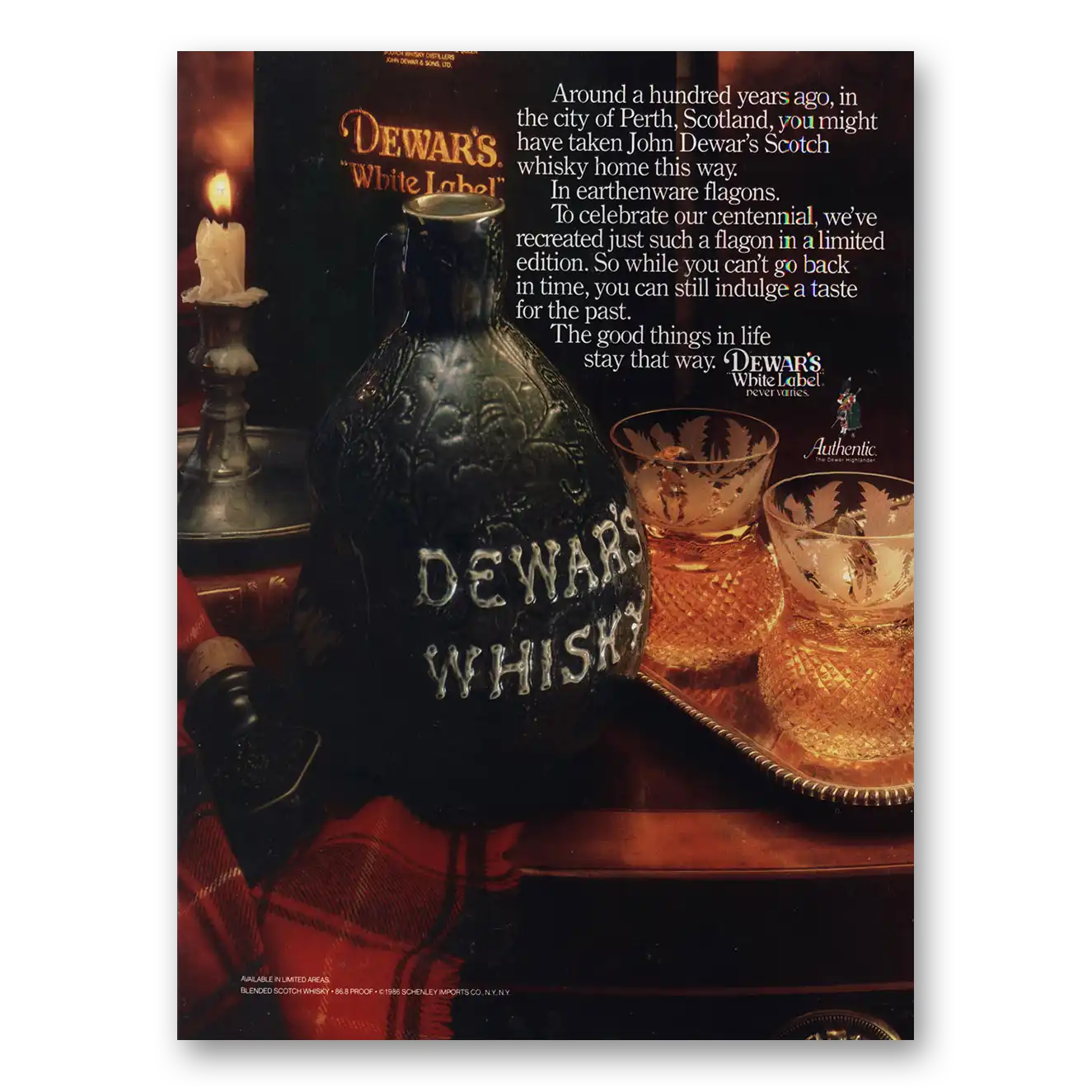 1986 Dewars White Label Around a Hundred Years Ago Vintage Magazine Print Ad