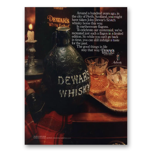 1986 Dewars White Label Around a Hundred Years Ago Vintage Magazine Print Ad