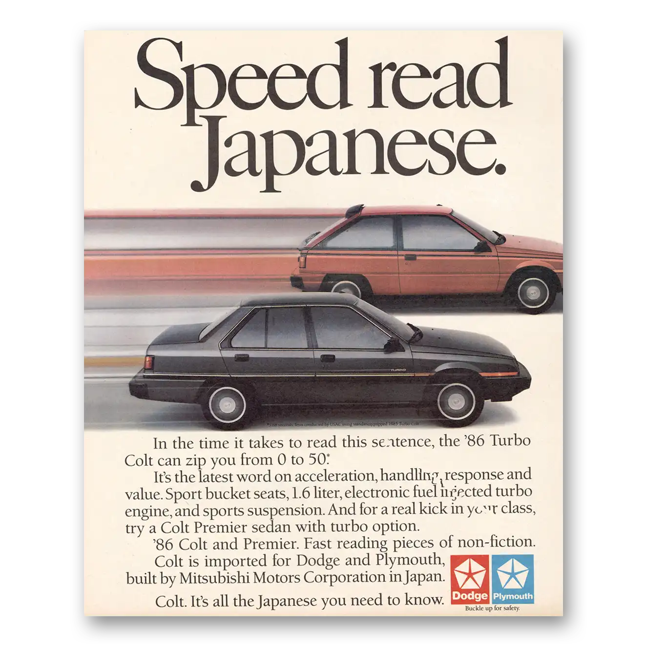 1986 Dodge Colt Speed Read Japanese Vintage Magazine Print Ad