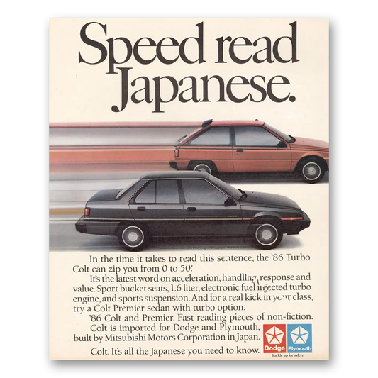 1986 Dodge Colt Speed Read Japanese Vintage Magazine Print Ad