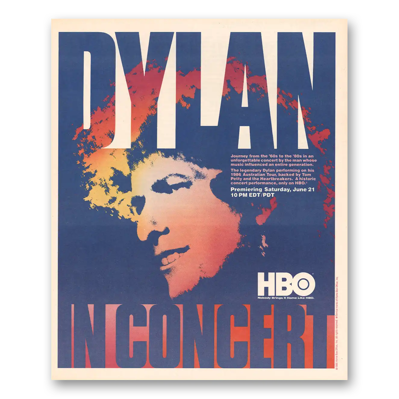 1986 Bob Dylan Promo Dylan In Concert Vintage Magazine Print Ad