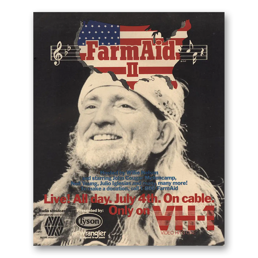 1986 Farm Aid Promo Willie Nelson Vintage Magazine Print Ad