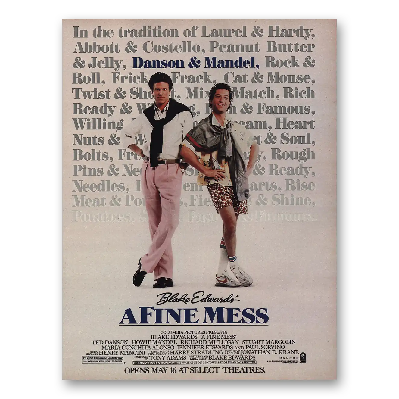 1986 A Fine Mess Movie Promo Ted Danson and Howie Mandel Vintage Magazine Print Ad