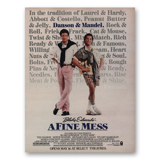 1986 A Fine Mess Movie Promo Ted Danson and Howie Mandel Vintage Magazine Print Ad