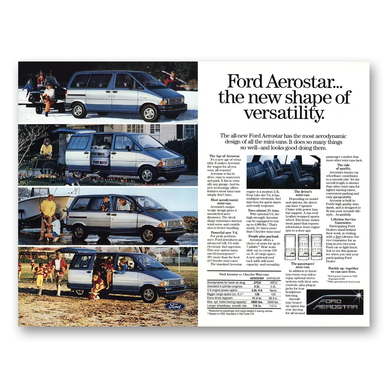 1986 Ford Aerostar New Shape of Versatility Vintage Magazine Print Ad